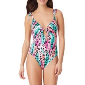 Sugar Beach Neon Pink Animal One Piece Swim Suit.  Size XL